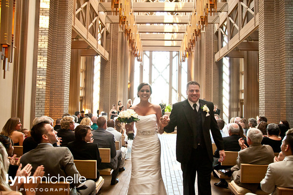 bride and groom exit, marty leonard chapel