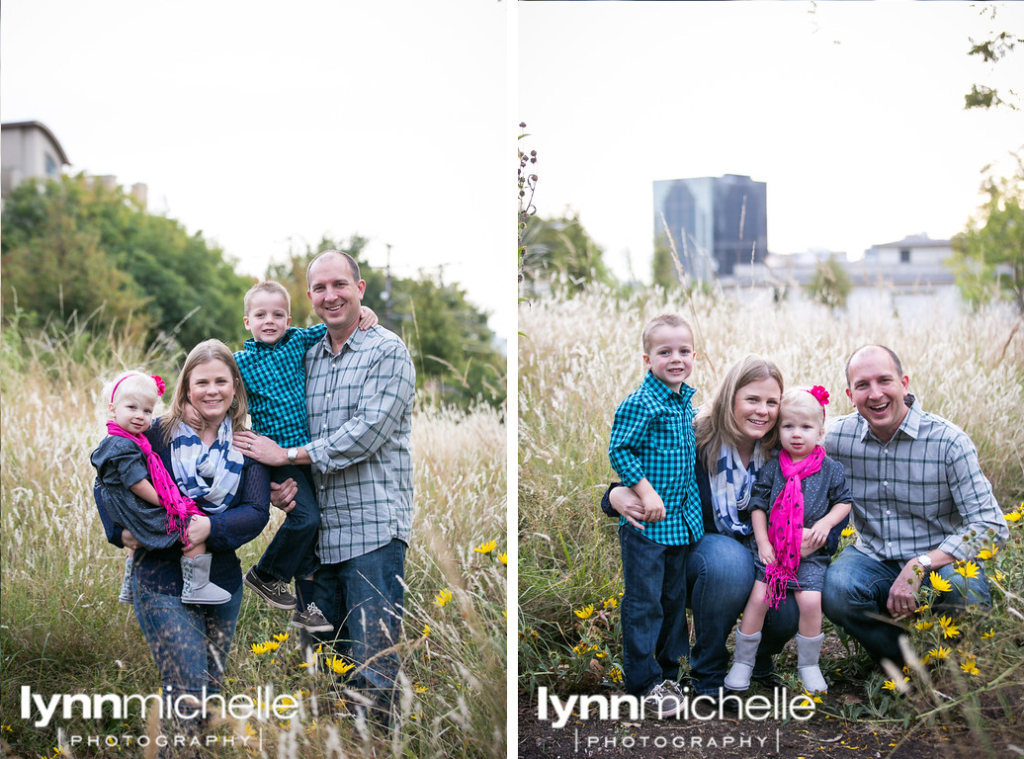 pink and blue family portraits