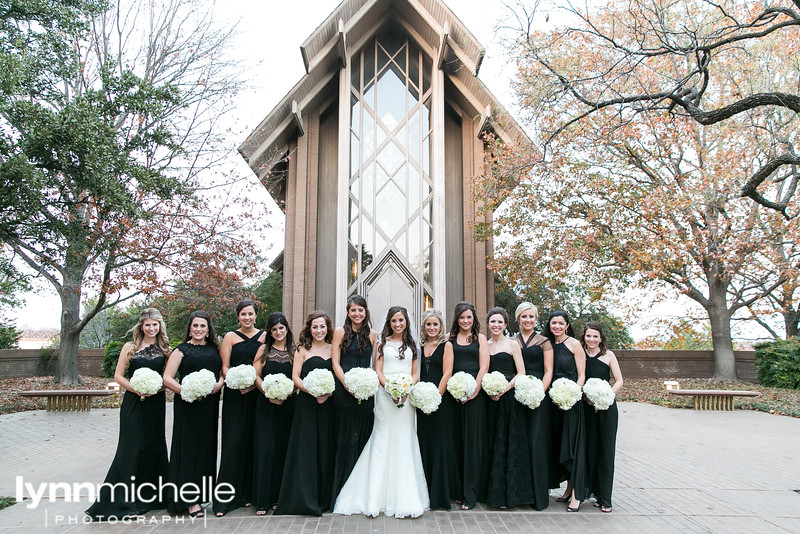 long black bridesmaids dresses with white flowers