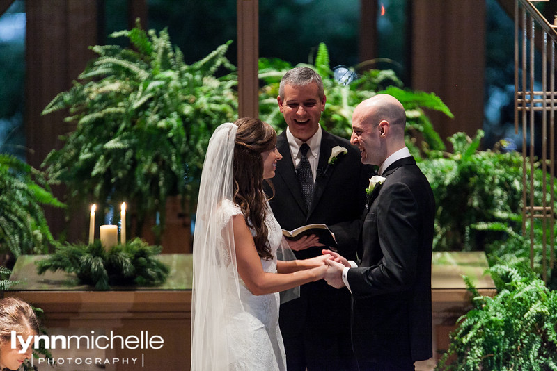 bride and groom vows at  Marty Leonard Chapel fort worth