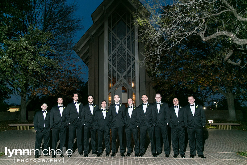 groosmen in tuxes at marty leonard chapel wedding