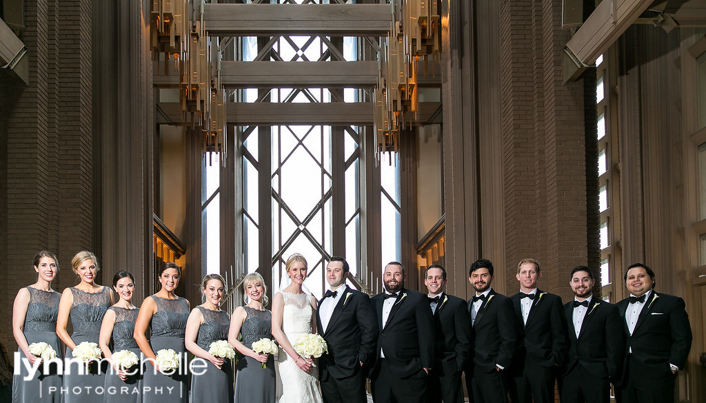 wedding party inside wedding chapel