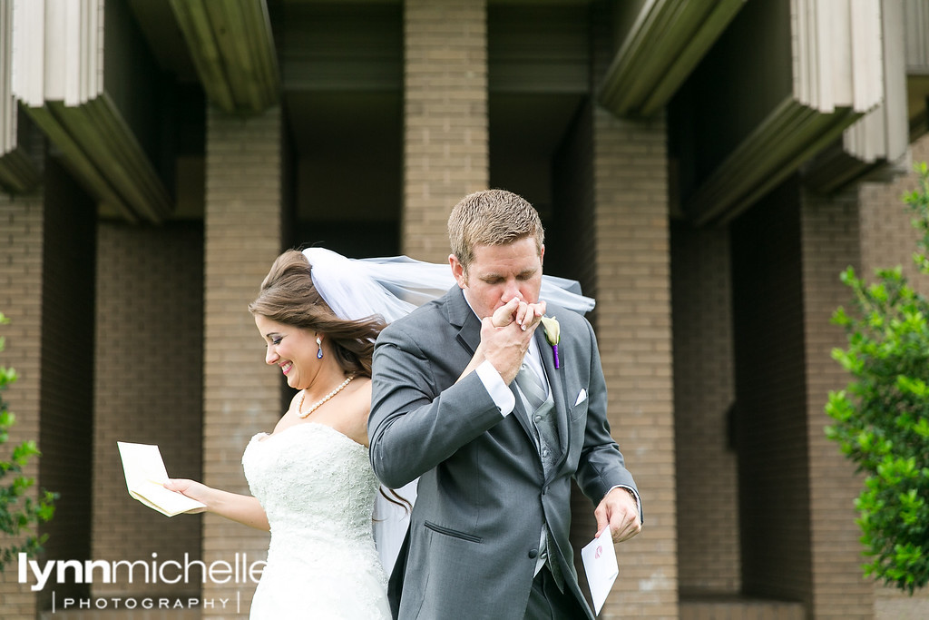 bride and groom first look at ft worth chapel